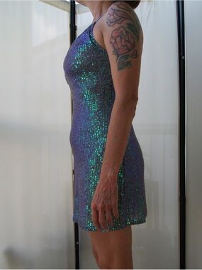 Victorias Secret Iridescent Purple Green Sequin Slip Dress